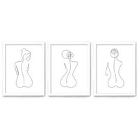 AmericanFlat Triptich Zidna umjetnost Sažetak ženske oblike eksplicitnim dizajnom - set bijelih uokvirenih