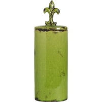 Kratka okrugla keramička tegla sa Fleur-de-Lis Finial, Green
