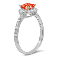 1. CT sjajna princeza simulirani crveni dijamant 14k bijeli zlatni halo pasijans sa Accenting prstenom