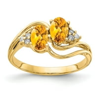 Čvrsta 14k žuto zlato 6x ovalni citrinski žuti studeni Gemstone vs Diamond Enference Veličina prstena