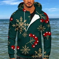 Muški božićni elementi Ispisuje casual pulover s kapuljačom s dukserom na vrhovima sa džepom sa džepom