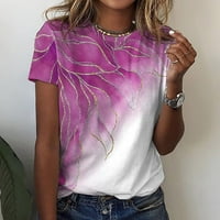 Clearsance Ljeto kratkih rukava za žene Crewneck Fall Fashion Print Pulover vrhove vruće ružičaste xxxxl