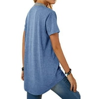 Ženske vrhove bluza Žene kratki rukav modne čvrste majice Henley Ljetni tunik Tee plavi l