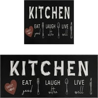 Crno kuhinjske prostirke i prostirke za 2, jesti dobro uživo dobro smijeh često kuhinjski ukras ne klizanje