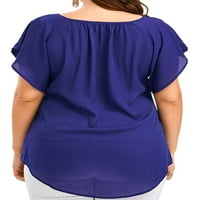 Capreze Dame Tee Plus size Majica Flared rukavi vrhovi labava bluza čipkasto-cvjetni pulover plavi xl