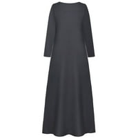 Ženske oblače s dugim rukavima A-line maxi modni ljetni patchwork okrugli izrez Dress Dress Grey l