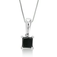 CTTW Princess Cut crni dijamantski privjesak ogrlica od srebra s lancem