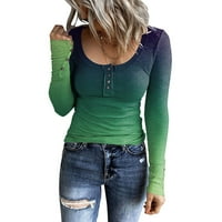 Ženska majica gradijentnih vrhova Slim dugih rukava košulja rupa s prugastim rupama s niskim vratom