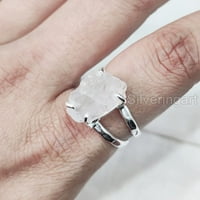 Prirodni kvarcni prsten ruže, grubi kvarcni draguljni prsten, pickstone, čekić, srebro, ženski prsten,