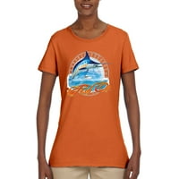 Riba na plavoj marlinu ženskoj grafičkoj majici, narandžasto, x-vell