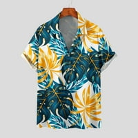 Amidoa Men Casual dugmad Boja blok Havajii Print sa džepnim poklopcem kratkih rukava majica MENS majica