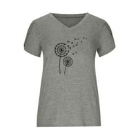 Lovskoo ljetni vrhovi za žene labave bluze košulju Trendy kratki rukav V izrez casual majica bluza siva