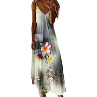 Skpblutn Ležerna haljina za žene Ljeto casual bez rukava V izrez Dugi cvijet