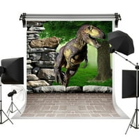 Greendecor Polyster Spring Dinosaur Fotografije Poklopke 3D Rock Tree Backdrop opečni pod za djecu Birthday