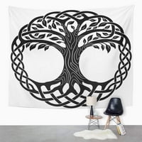 Knot Celtic Tree Life okrugli crne grane Zidna umjetnost Viseća tapiserija Kućni dekor za dnevnu sobu