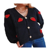 Liacowi Žene Juniors Knit Cardigan Duks s dugim rukavima 3D jagoda za vez pletiva od kaputa za kaput