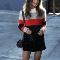 Popust ženska jesena moda dugi prugasti džemper s kratkim pletivom dugih rukava boja patchwork okrugli