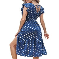 Voguele žene midi haljine bez rukava s rukavicama polka dot party sexy plave s