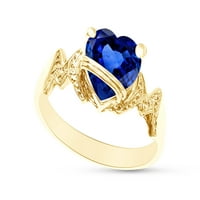 Oblik srca simulirani plavi safir u 14K žutom zlatu preko srebrne prstene od srebra 11