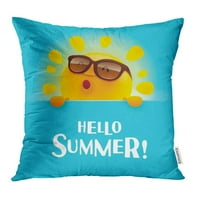 Plava zabava Pozdrav Ljeto Žuto sunčevo stanje sunčane temperature Sretni crtani filmovi vrući karakter jastučnice za jastuk