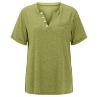 Huaai Plus veličine za žene V rector gumb modni čvrsti boja bluza s kratkim rukavima džep labav majica