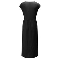 Haljine za žene A-LINE Čvrsti okrugli bez rukava Retro duge ljetne haljine, crni XL