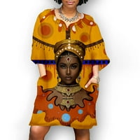 Wendunide haljine za žene Žene Modni afrički vintage Print Srednji rukav V izrez Casual Mini haljina