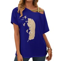 Žensko ljeto s ramena kratkih rukava za perje Print Modna majica