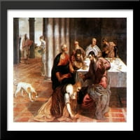 Krist u kući farisejskog velikog crnog drveta uramljeno štampano umjetnost Tintoretto