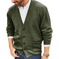 Modni muškarci V izrez Tanak casual pleteni džemper Cardigancoack pletene jakna zelena XL