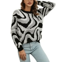 Prevelizirani džemperi za žene prugasti ispisani pulover s dugim rukavima lagani labavi labavi ležerni