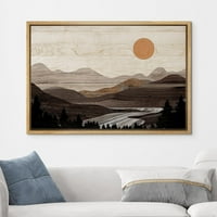 PIXONSINGIGN Framed Canvas Print Wall Art River Mountain Raspon Šuma Nature Wilderness Digital Art Wood