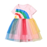 Ljetne haljine za tinejdžere Rainbow Ispis kratkih rukava Kids Princess Toddler Baby Girl Ljetni tulle