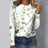 Flor vintage cvjetni print dugih rukava za žene Dressy casual crew vrat kratkih majica bluze labavi