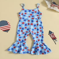 JXZOM 4. jula Djevojčica Outfit American Flag Star ROMPER SPAGTETTI STRANICE bez rukava bez rukava za