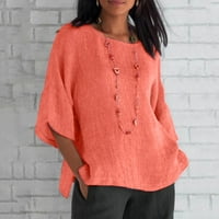 Ženske ženske modne obrezive rukave okrugli vrat pamučna labava košulja bluza labava mekani bluza tunike