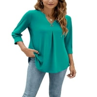 Eyicmarn ženske modne majice na divljim majicama, gumb s punim bojama V-izrez, proljetni labavi majica
