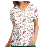 Gotyoou ženske vrhove Žene majice Personalizirani slatki ispis kratkih rukava V-izrez Top radna jednolika