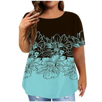 Plus size Ljetni vrhovi za žene slatko ljeto cvjetni print kratkih rukava okrugli vrat Grafičke majice