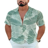 Luxplum Muškarci Ljetne košulje Bluza za vrat kratki rukav na vrhu Ležerne majica Plaža T Majica Style