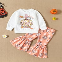 Inevenn Toddler Baby Girl Halloween Odjeća za odjeću za bundeve Set pulover Duksericke vrhovi Flare