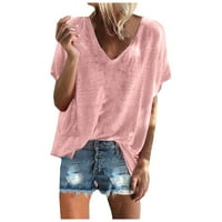 Ženska modna ljeta plus veličine V-izrez T-majice kratki rukav bomboni Boja labava bluza