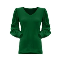 Plus veličine za žene Dame Jesen Solid Color V izrez Jednostavan mrežasti rukav majica dugih rukava