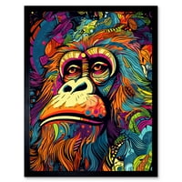Majestic Orangutan Great APE Šarene psihodelic Borneo Rainforest Art Print Framed Poster Zidni dekor