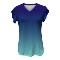 TOSMY ženske majice za žene uzročno gradijentni tisak V izrez Top majica Petal rukavi na otvorenom modne
