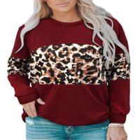 Capreze ženska bluza majica dugih rukava Leopard Print Colorblock Tunic Tops Claret pulover Claret 2xl
