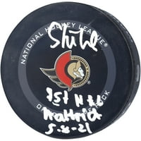 Tim Stutzle Ottawa Senators AUTOGREMENO Službena utakmica Puck sa '' 1. NHL Hat Trick 5-8-21 '' natpis