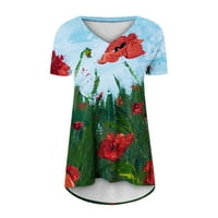 Odeerbi Ženske vrhove Dressy Casual Bluzes Košulje Trendy V-izrez cvijet labavo slikanje Slikanje kratkih
