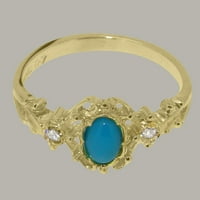 Britanska napravljena 18k žuta zlatna prirodna tirkizna i kubična cirkonija ženski Obećani prsten -