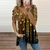 Ženske vrhove bluza Žene kratki rukav modni grafički otisci Summer V-izrez T-majice Tunic Tee Gold M
